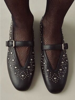 NWT Bibi Lou Studded Mary Jane Flats Black Size US 9-9.5 EU 40